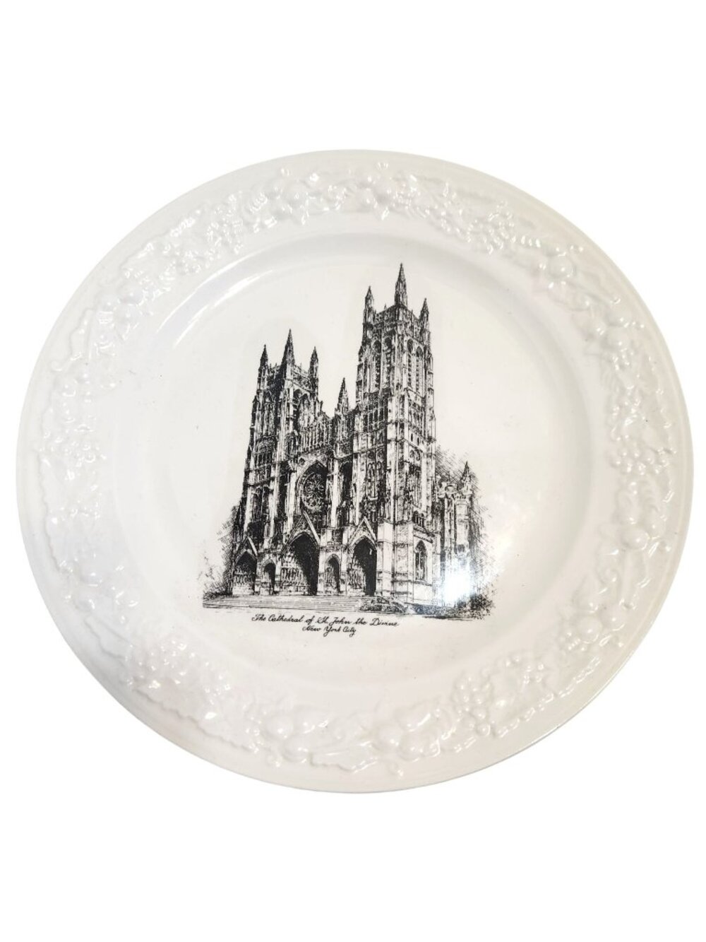 Vintage Homer Laughlin Ceramic Plate With St. John The Divine Cathedral NY City